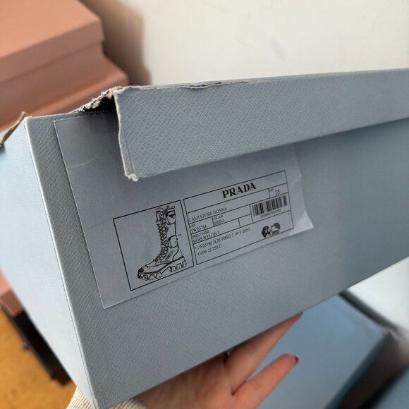 NWT Prada Monolith Combat Tall Boots Black Leather & Nylon Lace Up - Picture 3 of 10